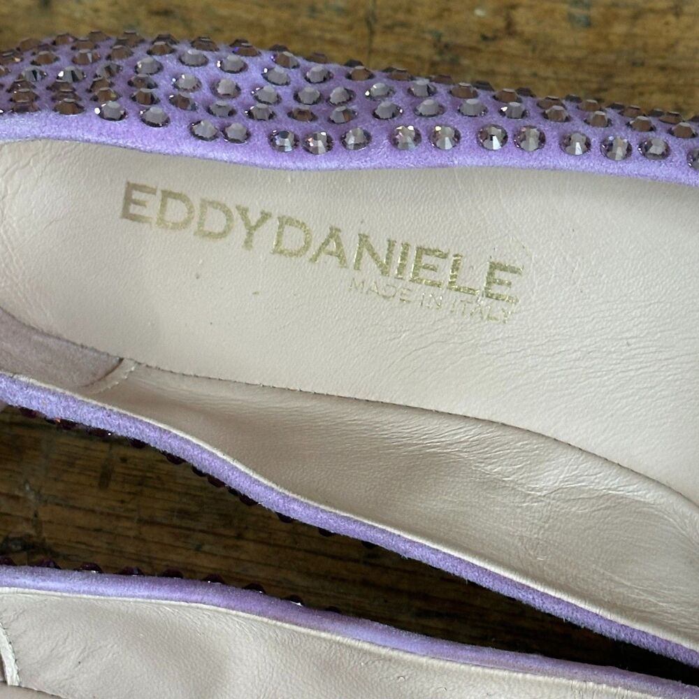 EddyDaniele Swarovski Crystal Lilac Suede Ballet Flat Shoes Square Italian Sz 40 - Picture 10 of 10